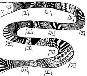 Art showing the 12 steps of AA.